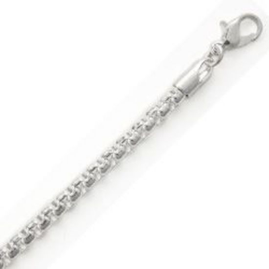Picture of Silver Plated Box Round Chain 4mm 20". IMPORTED ECONOMY QUALITY CHAINS: DUE TO THE PRICE, THIS ITEM VARIES IN LENGTH AND SIZE, NO REFUNDS OR EXCHANGES.