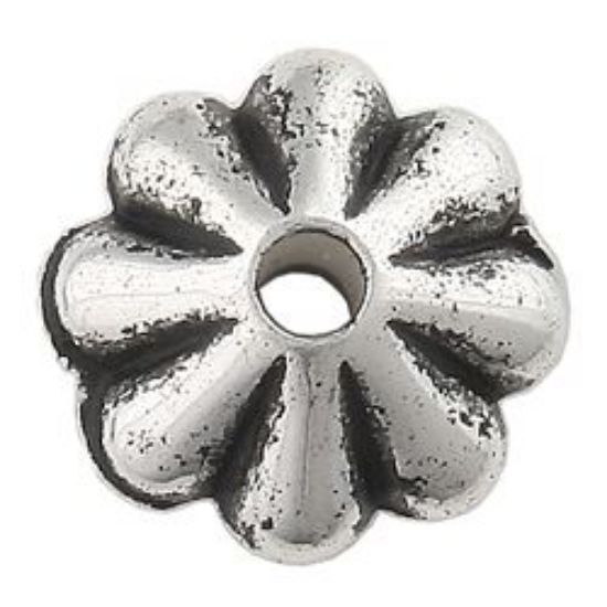 Picture of Silver Plated Daisy Oxidized Beads 6mm<br />100 Beads
