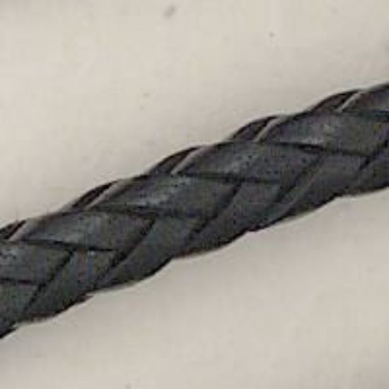 Picture of Handmade Flat Back - Black Leather Bolo Cord, 8 Ply, 36" Length. Approx. 7.5-8mm Thick.