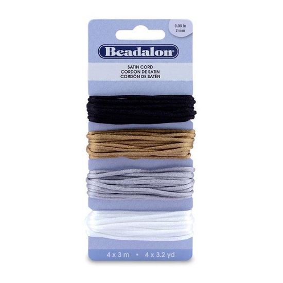 Picture of Cord Variety Pack, Satin, 2mm, Black, Gold, Silver, White <br />3.3 yards