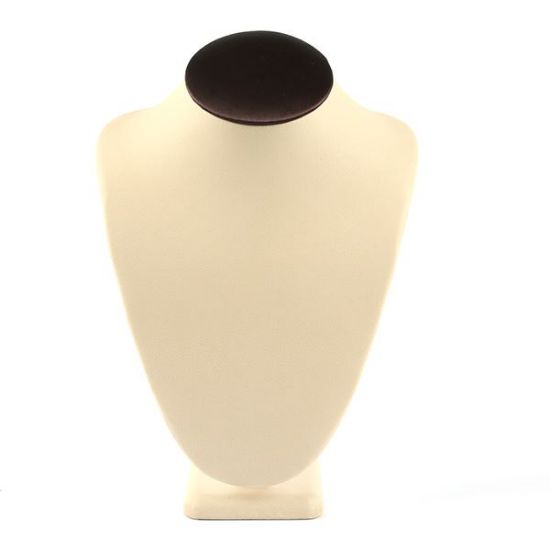 Picture of Beige Faux Leather with Steel Brown Trim Necklace Display, 7-1/2" L x 5-1/8" W x 11" H, Sold individually, Imported
