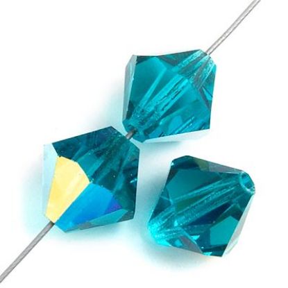 Picture of Preciosa Bi-Cone, Blue Ziconia Aurora Borealis Glass 6mm Beads, 5" Strand