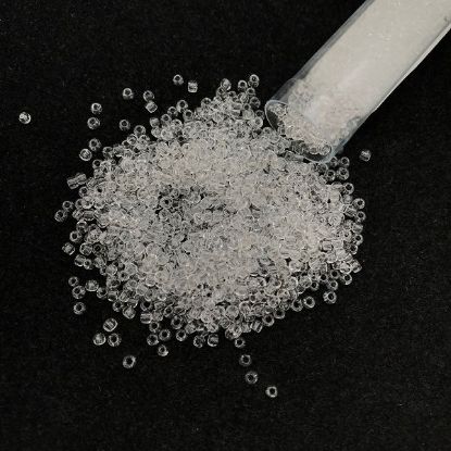 Picture of Size 11 Japanese Seed Beads, Crystal/Blue Splash Glow in the Dark (#2701), Approximately 25 Grams