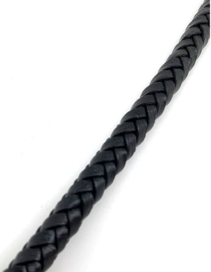 Picture of Handmade Black Leather, Cotton Core, Braided Bolo Cord, 8 Ply, Approx. 42" Length, Approx. 7.5-8mm Thick