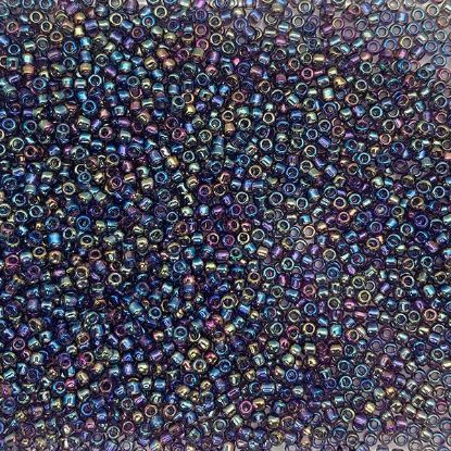 Picture of Size 11 Japanese Seed Beads, Transparent Cobalt Aurora Borealis (#255), Approximately 25 Grams