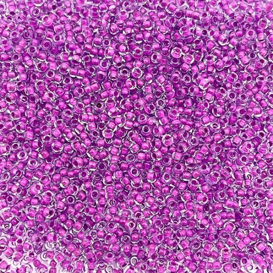 Picture of Size 11 Czech Seed Beads, Colorlined Crystal Neon Purple, Approximately 25 Grams