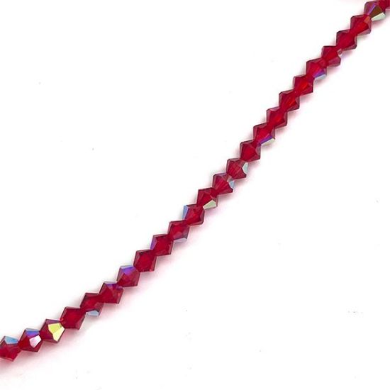 Picture of Preciosa Bi-Cone, Siam Light Aurora Borealis Glass 4mm Beads, 5" Strand
