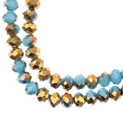 Picture of Crystal Lane 6x8mm Opaque Dark Blue with Half Gold Iris Rondelle, 2 Strand 7" Strands