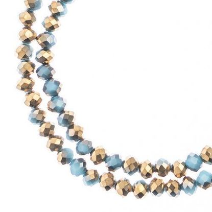 Picture of Crystal Lane 3x4mm Opaque Dark Blue with Half Gold Iris Rondelle, 2 Strand 7" Strands