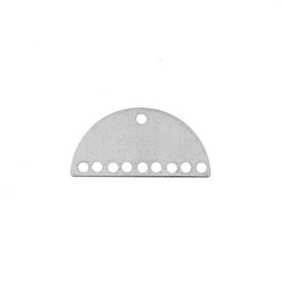 Picture of Beadwork Findings Silver Pendant Half Moon semicircle with 9+1 Holes 21x10.5x0.8mm, 10 pieces.