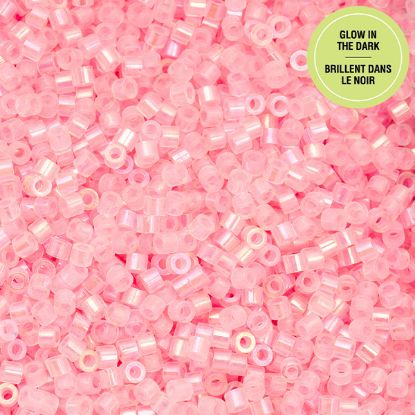 Picture of Cylin Glow in Dark Aurora Borealis, Pink Cylinder Seed Bead Size 11, Approximately 25 Grams