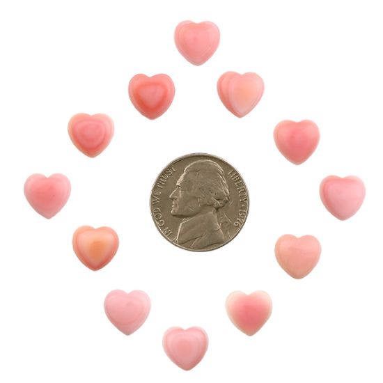 Picture of Pink Conch Shell Cabochon. 10mm Heart