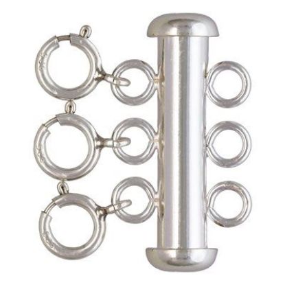 Picture of Sterling Silver Layered Necklace 4.3x22mm Clasp, 3 Rows with Spring Rings