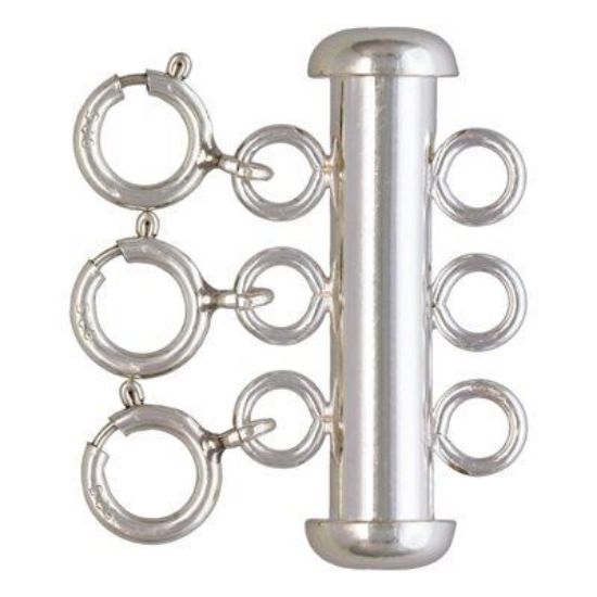 Picture of Sterling Silver Layered Necklace 4.3x22mm Clasp, 3 Rows with Spring Rings