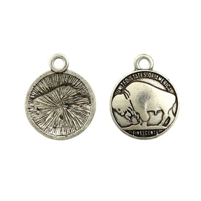 Picture of Silver Plated Buffalo Coin Charm 18mm, 10pcs.