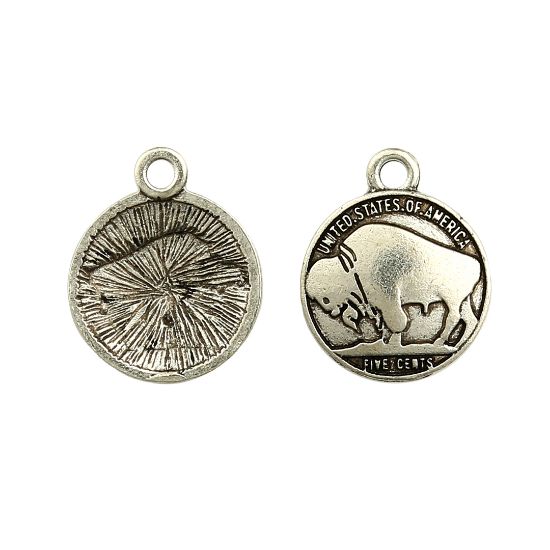 Picture of Silver Plated Buffalo Coin Charm 18mm, 10pcs.