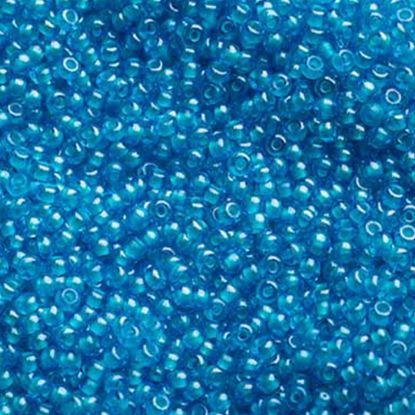 Picture of Size 10 Seed Beads, Aqua Transparent Color-Lined, Approximately 25 Grams