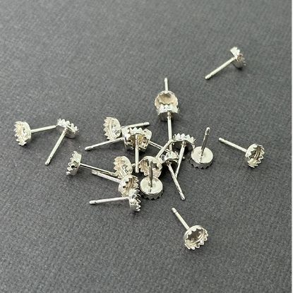 Picture of Sterling Silver 5mm Serrated Bezel Cup Ear Post .036" x 3/8", Sold Per Pair