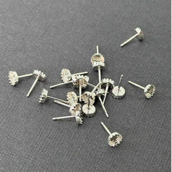 Picture of Sterling Silver 5mm Serrated Bezel Cup Ear Post .036" x 3/8", Sold Per Pair