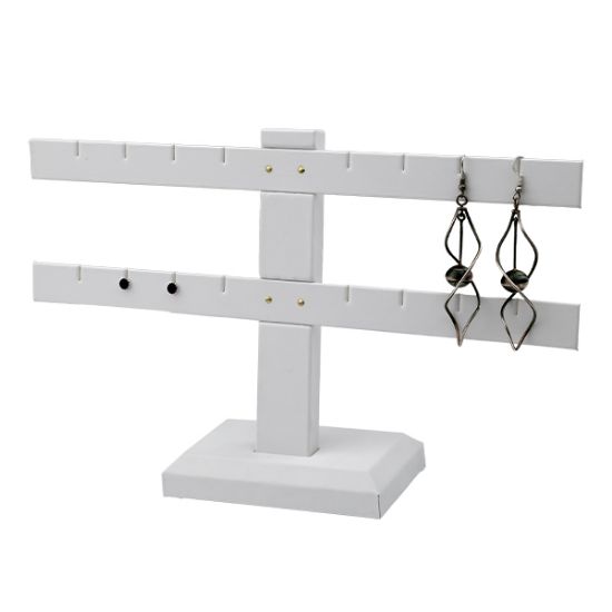 Picture of White Faux Leather 2 Bar Earring Display Stand
